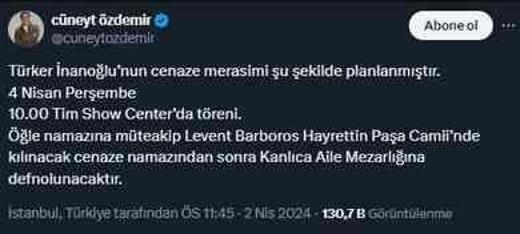 Türker İnanoğlu'nun kaybının ardından eski ve yeni eşinden veda mesajları geldi