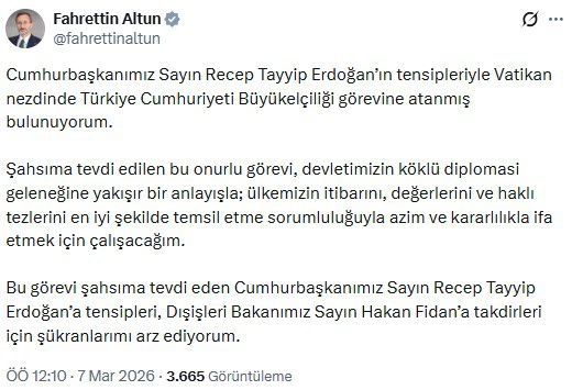Fahrettin Altun, Vatikan Büyükelçisi olarak atandı
