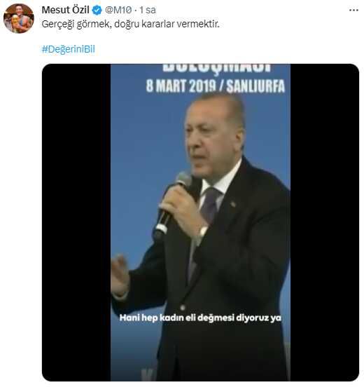 Mesut Özil'den Cumhurbaşkanı Erdoğan için bir destek paylaşımı daha: Değerini bil