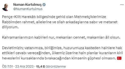 Kuzey Irak'ta şehit düşen 6 askerimiz için siyasilerden taziye mesajları
