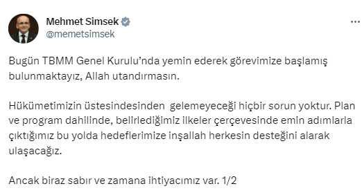 Bakan Şimşek'ten dolardaki yükseliş sonrası dikkat çeken sözler: Biraz sabır ve zaman ihtiyacımız var