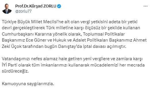 İYİ Parti, ÖTV zamlarını içeren Cumhurbaşkanı Kararı'nın iptali için dava açtı