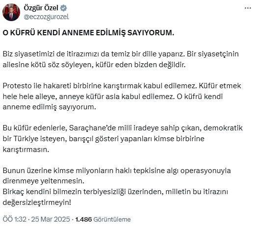 CHP lideri Özel: O küfrü kendi anneme edilmiş sayıyorum
