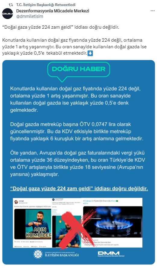 Doğal gaza yüzde 224 zam mı geldi? Cumhurbaşkanlığı'ndan açıklama var
