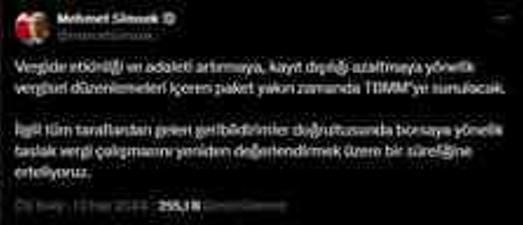 Bakan Şimşek: Borsaya vergi çalışması ertelendi