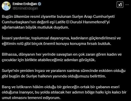 Emine Erdoğan, Suriye Cumhurbaşkanı Şara'nın eşi Latife El Durubi'yi ağırladı