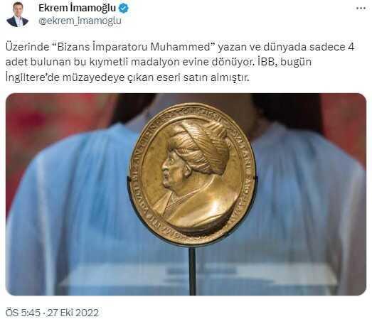 İmamoğlu: Fatih Sultan Mehmed'in bronz madalya portresini sergilemeye başladık