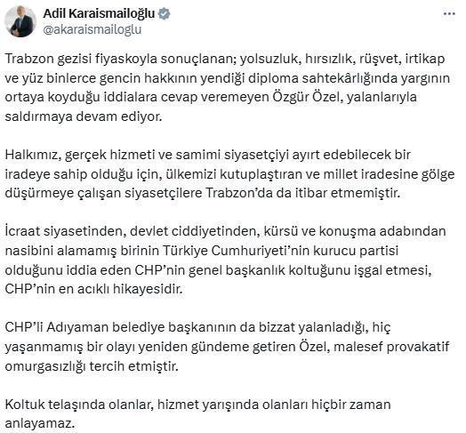 Özgür Özel'in 'kayyum' iddiasına Adil Karaismailoğlu'ndan yanıt