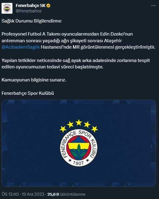 Derbide oynayacak mı? Edin Dzeko'nun uyluk arka adalesinde kas yaralanması saptandı