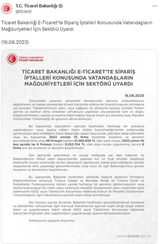 Ticaret Bakanlığı'ndan e-ticaret sitelerine 'sipariş uyarısı: Yaptırımlar uygulanacak