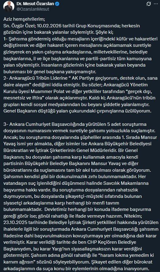 Mesut Özarslan'dan Özgür Özel'in sözlerine yanıt: Kendisinin seviyesine inmeyeceğim