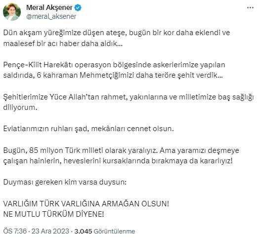 Kuzey Irak'ta şehit düşen 6 askerimiz siyasilerden taziye mesajları