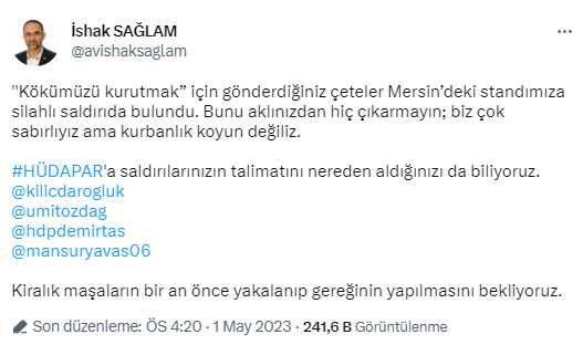 Mersin'de HÜDA PAR'lılara silahlı saldırı