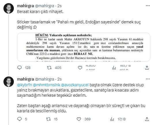 'Erdoğan sayesinde' etiketlerini tasarlayan Mahir Akkoyun, beraat etti