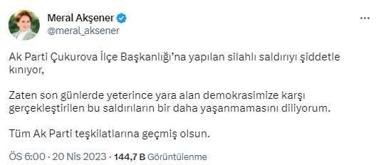 Akşener'den AK Parti ilçe binasına yapılan saldırıya tepki: Şiddetle kınıyorum
