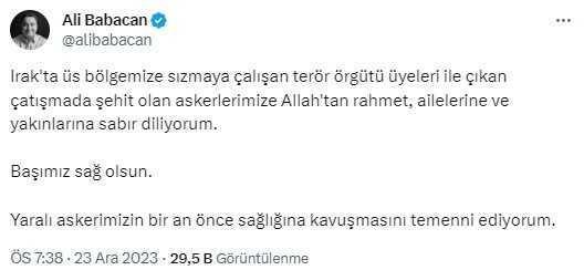 Kuzey Irak'ta şehit düşen 6 askerimiz için siyasilerden taziye mesajları