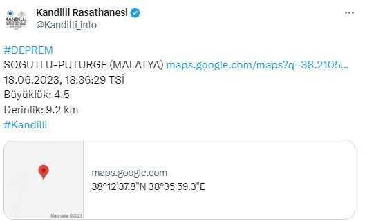 Son Dakika: Malatya'nın Pütürge ilçesinde 4.6 büyüklüğünde deprem meydana geldi