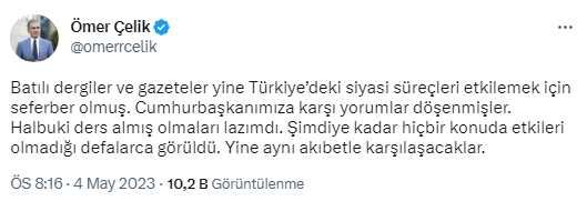 Economist dergisinin Erdoğan'la ilgili kapağına hükümet kanadından ilk tepki: 14 Mayıs'ta milletimiz bunlara cevabını verecek
