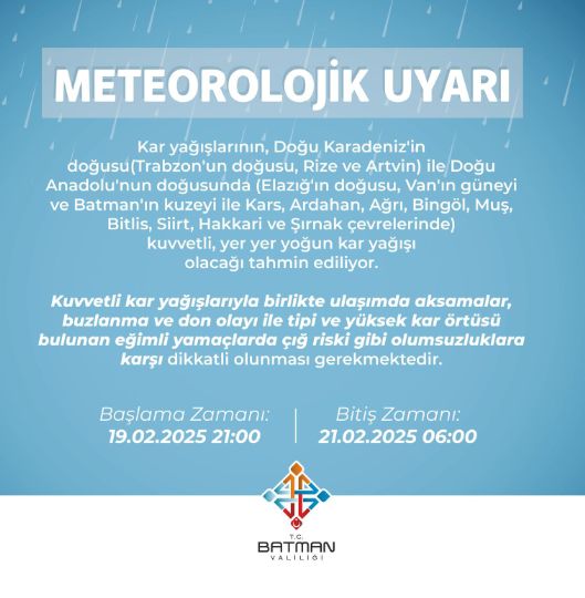 Batman okullar tatil mi SON DAKİKA? 20 Şubat Perşembe Batman okul yok mu (Batman Valiliği Açıklaması – KAR TATİLİ)?