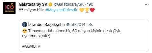 Galatasaray, Başakşehir'in paylaşımını alıntılayıp ezeli rakiplerine mesaj yolladı