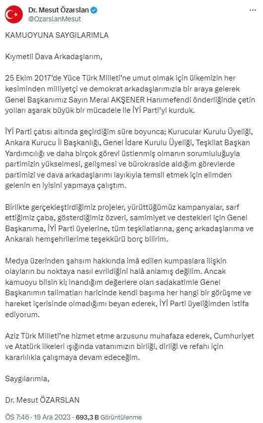 PORTAŞ'ı 28 milyar lira zarara uğratan Mesut Özarslan, İYİ Parti'den istifa etti