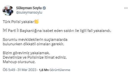 İYİ Parti İstanbul İl Başkanlığına isabet eden mermiyi sıkan şahıs Asayiş Şube'ye getirildi