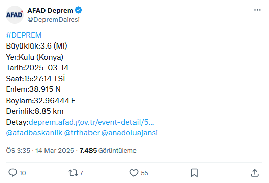 Konya'da korkutan iki deprem