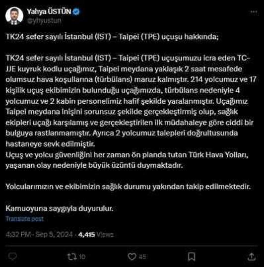 THY uçağı inişe kısa bir süre kala türbülansa girdi! Yaralılar var