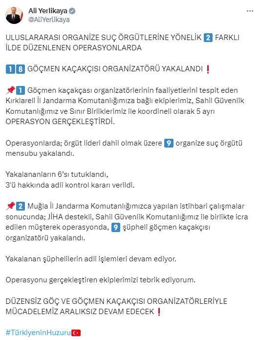 Son Dakika: Erdoğan sinyali vermişti! 2 ildeki operasyonlarda 18 göçmen kaçakçısı organizatörü yakalandı