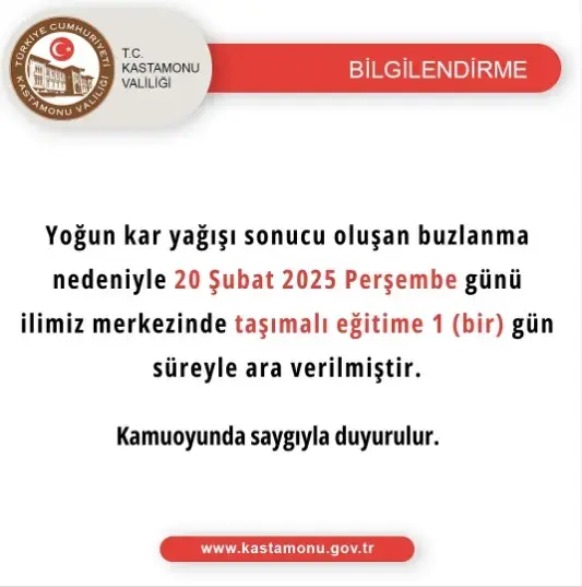 Kastamonu okullar tatil mi SON DAKİKA? 20 Şubat Perşembe Kastamonu okul yok mu (Kastamonu Valiliği Açıklaması – KAR TATİLİ)?