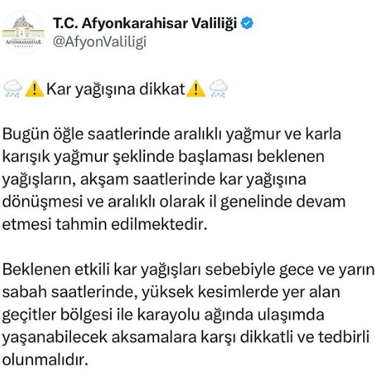 Afyon okullar tatil mi 30 Aralık Pazartesi (Son Dakika Afyon Valiliği)?
