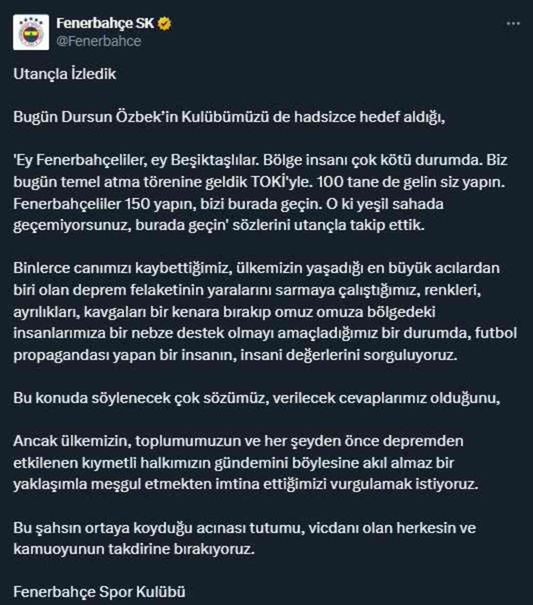 Yine birbirlerine girdiler! Fenerbahçe'den Dursun Özbek'e zehir zemberek yanıt