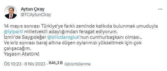 Aytun Çıray milletvekili adaylığından çekildi mi? Aytun Çıray neden milletvekili adaylığından çekildi?