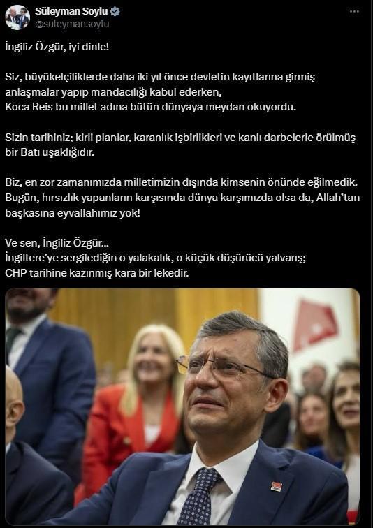 Özgür Özel'in cuntacı sözlerine Süleyman Soylu'dan tepki