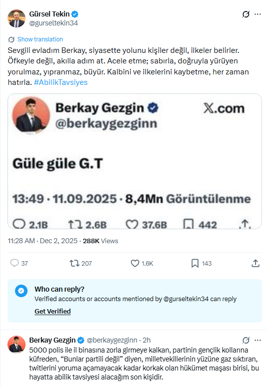 Gürsel Tekin'e Gezgin'den sert yanıt: Abi tavsiyesi alacağım son kişi