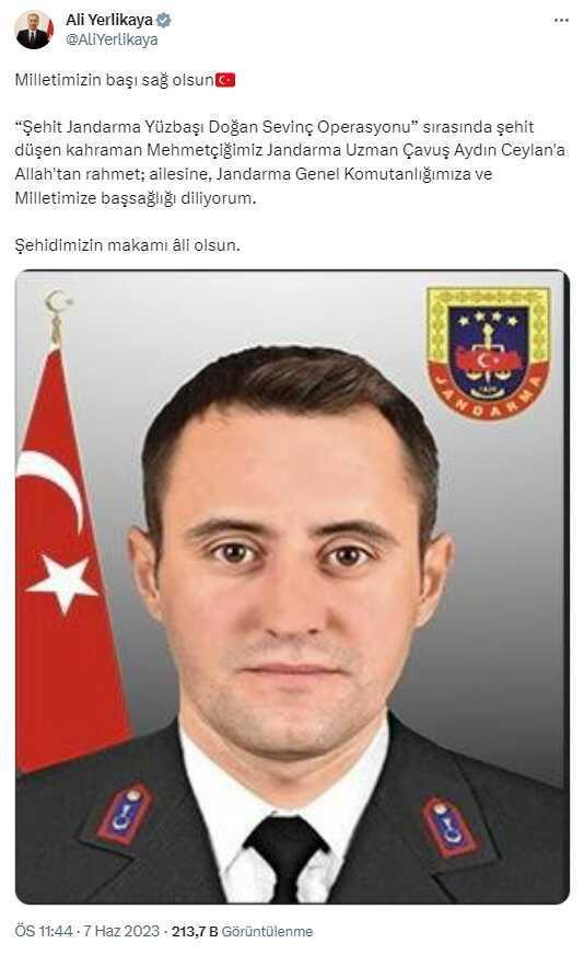 Acı haberi Bakan Yerlikaya verdi! 1 şehidimiz var