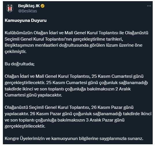 Beşiktaş başkanlık seçimi ne zaman 2023? Beşiktaş'ın Olağanüstü Seçimli Genel Kurul Toplantısı ne zaman yapılacak?