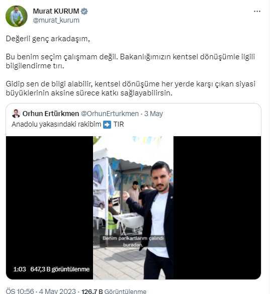 İYİ Partili ismin tır çıkışına Bakan Kurum'dan yanıt geldi: Bu benim seçim çalışmam değil
