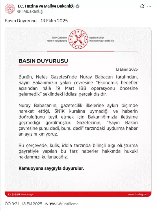 Hazine ve Maliye Bakanlığı'ndan Mehmet Şimşek iddialarına yalanlama