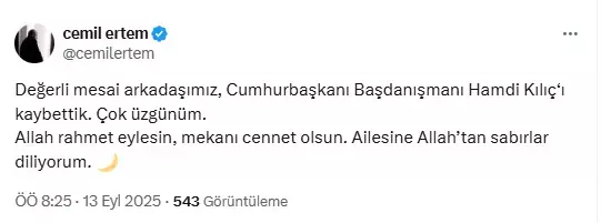 Cumhurbaşkanı Başdanışmanı hayatını kaybetti