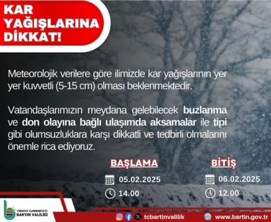 Bartın okullar tatil mi SON DAKİKA? 6 Şubat Perşembe Bartın okul yok mu (Bartın Valiliği Açıklaması – KAR TATİLİ)?