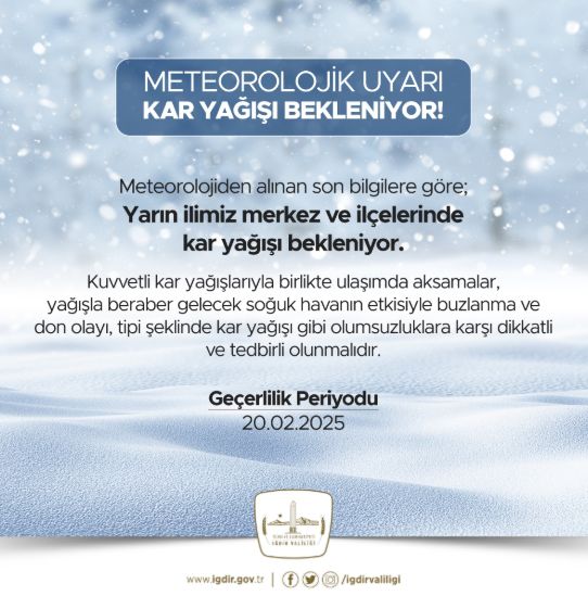 Iğdır okullar tatil mi SON DAKİKA? 20 Şubat Perşembe Iğdır okul yok mu (Iğdır Valiliği Açıklaması – KAR TATİLİ)?