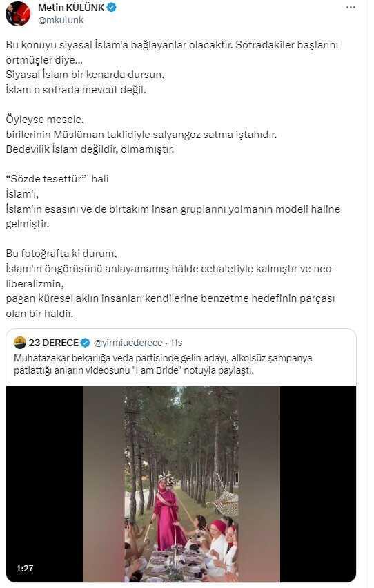 Metin Külünk'ten 'bekarlığa veda' partisinde alkolsüz şampanya patlatılan görüntülere tepki