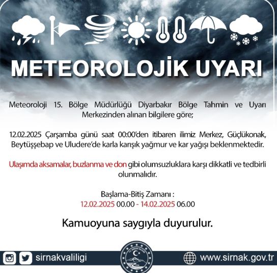Şırnak okullar tatil mi SON DAKİKA? 12 Şubat Çarşamba Şırnak'ta okul yok mu (Şırnak Valiliği Açıklaması – KAR TATİLİ)?