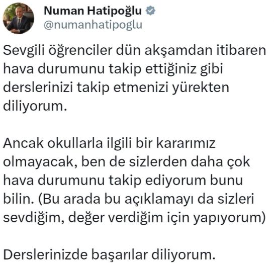 Elazığ okullar tatil mi, Elazığ'da okul yok mu (ELAZIĞ VALİLİĞİ - KAR TATİLİ)?