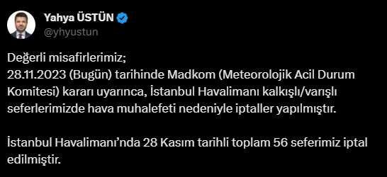 İstanbul uçuşları iptal mi? 29 Kasım Hangi İstanbul uçuşları iptal edildi?