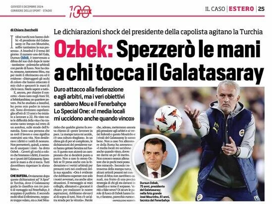 Dursun Özbek, İtalya'da manşet oldu