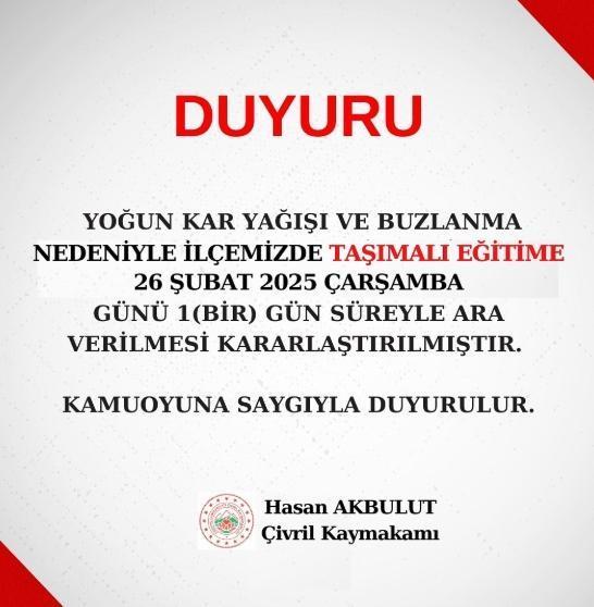 Çivril okullar tatil mi SON DAKİKA? 26 Şubat Çarşamba Çivril okul yok mu (Çivril Kaymakamlığı Açıklaması – KAR TATİLİ)?