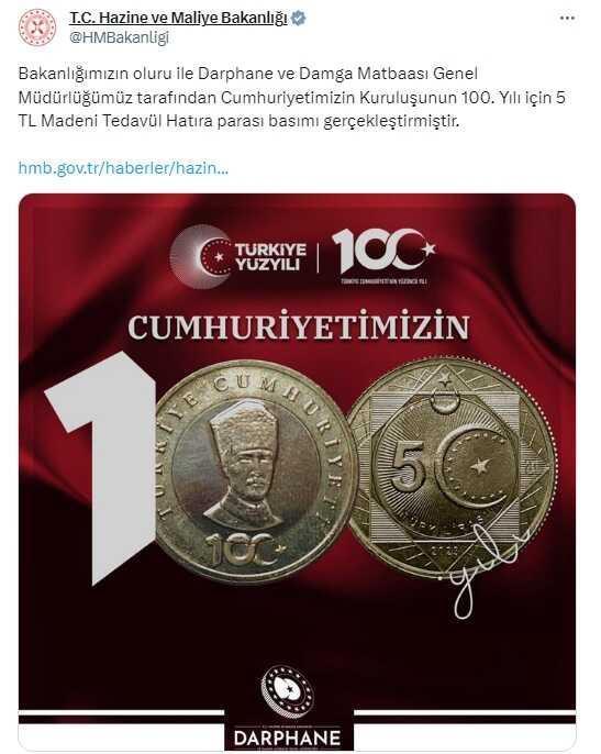 100. yıl parası kaç tane basıldı? Cumhuriyet'in 100. yılına özel kaç tane 5 TL madeni para basıldı?