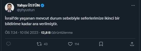 Son Dakika: THY'nin İsrail seferlerine ikinci bir bildirime kadar ara verildi